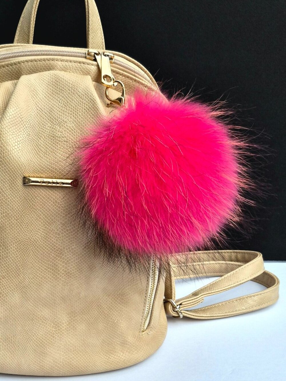 Real Raccoon Fur Pom Pom Car Key chain | Fluffy Bag Charm Accessory